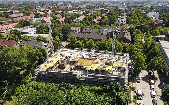 Baustelle des Facharztzentrums aus der Vogelperspektive